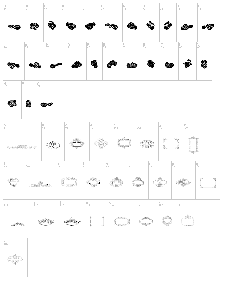 Cornucopia Caligrafica font map